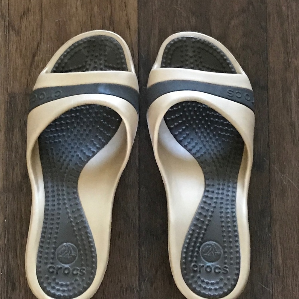 Crocs, size 9,  tan and brown sandals